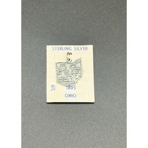 Vintage Sterling Silver Ohio State Map Charm 1803 Travel‎ Souvenir Pendant 925